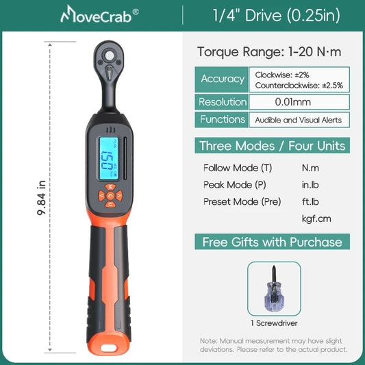 MoveCrab Digital Torque Wrench 1 To 340 Nm Preset Alerts