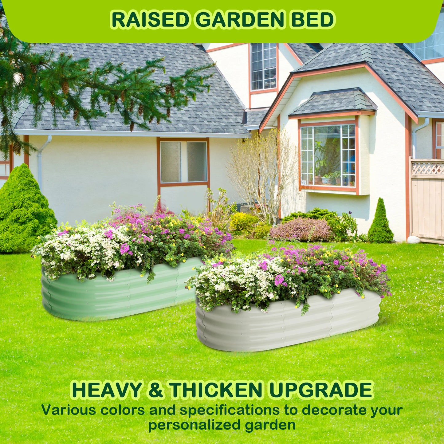 HiMISS Two Piece Oval Raised Garden Bed Galvanized Planter