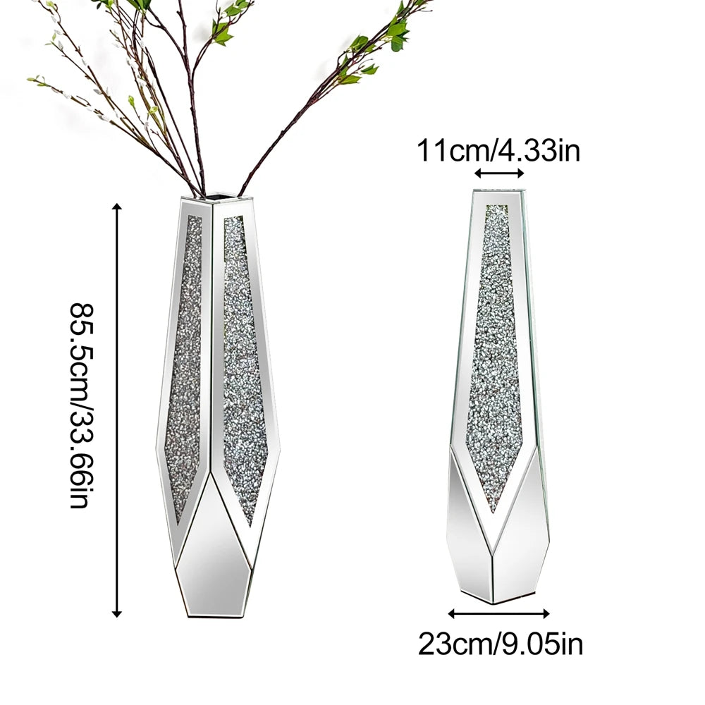 Crushed Diamond Mirrored Flower Vase Standing Large Size - Louie's Joint 