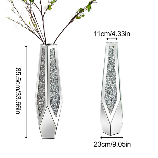 Crushed Diamond Mirrored Flower Vase Standing Large Size - Louie's Joint 