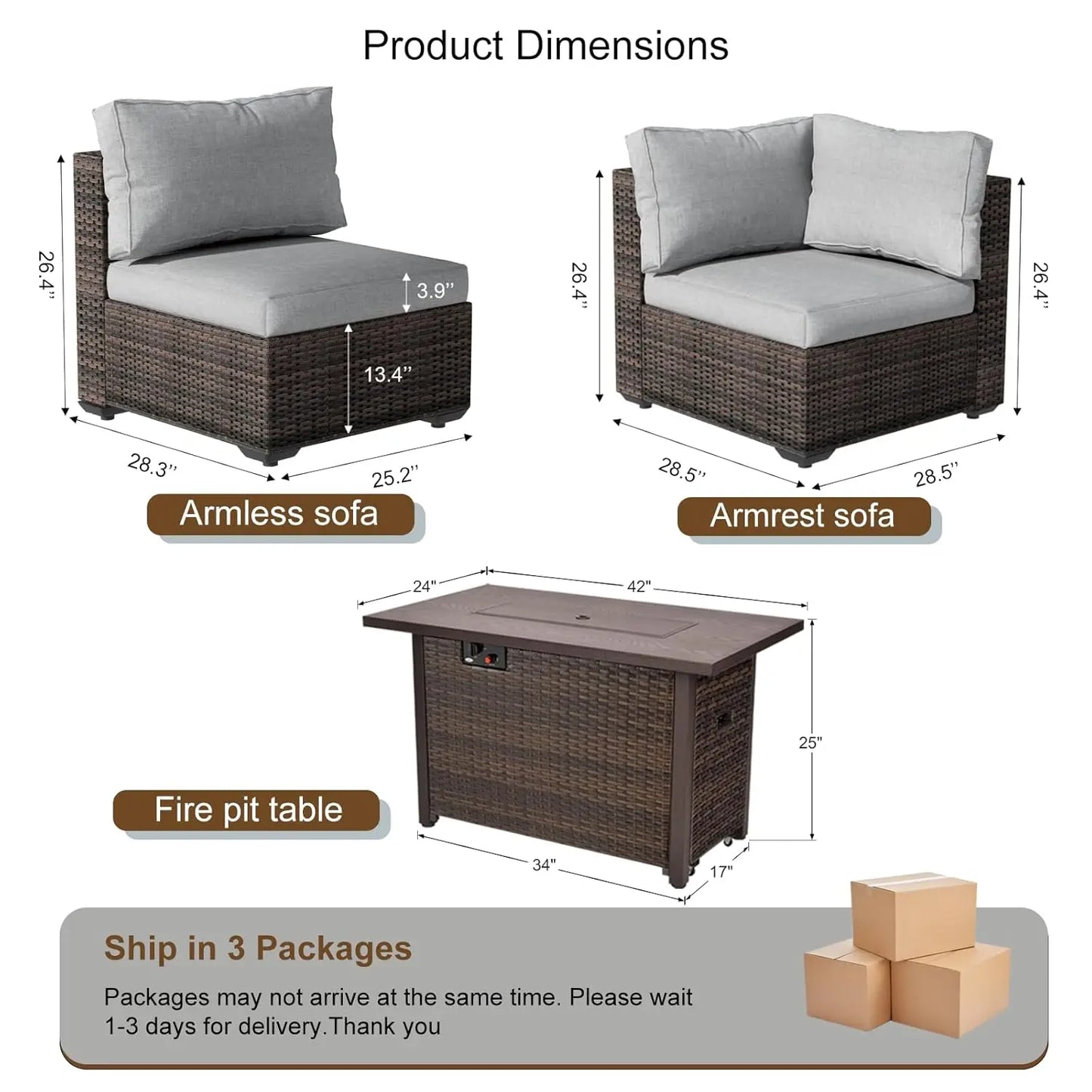 XIAOLANG Outdoor Patio Sectional Set With Fire Pit Table