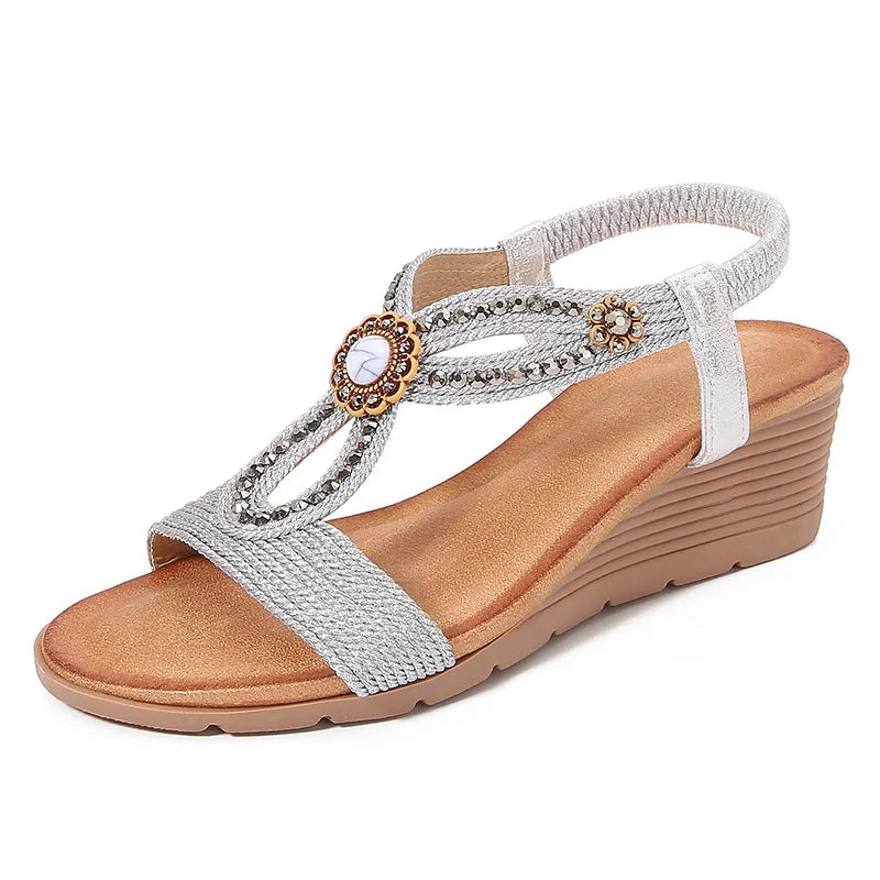 Platform Wedge Sandals For Women With Rhinestones Beach Shoes