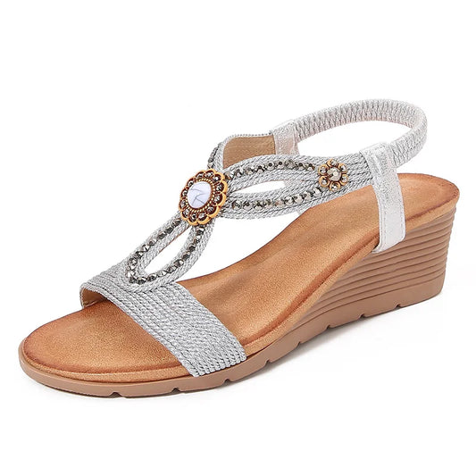Platform Wedge Sandals For Women With Rhinestones Beach Shoes