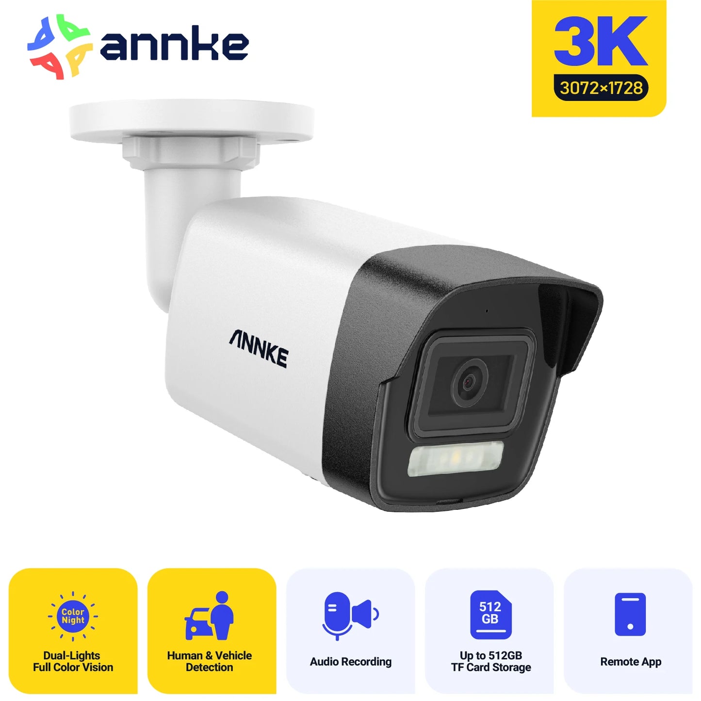 ANNKE 12MP 3K Outdoor Smart Dual Light PoE Security Camera Color IR Night Vision Built-in Microphone IP67 Smart Home H.265+ - Louie's Joint 