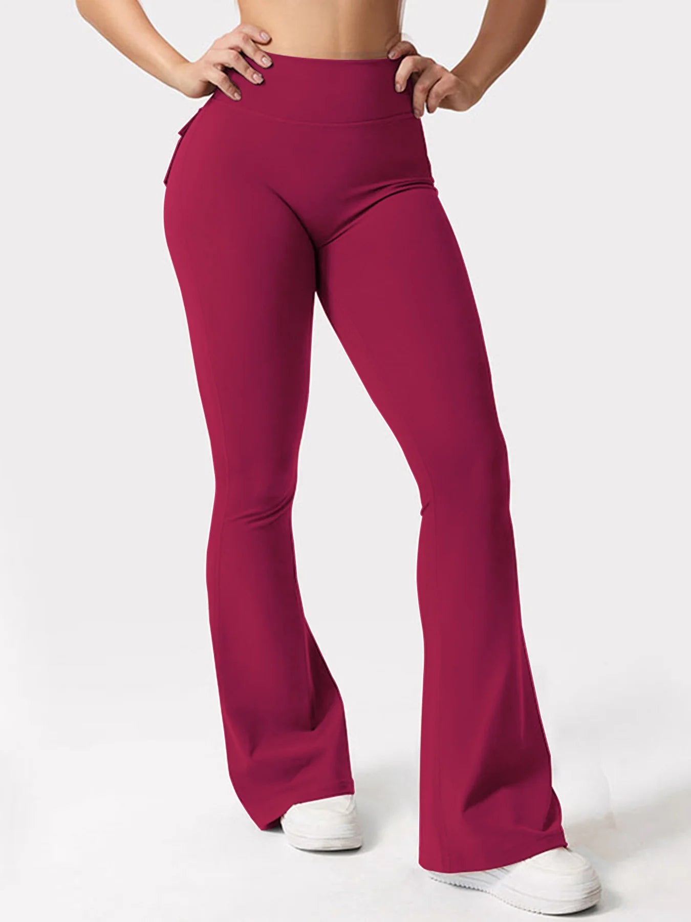 Women Yoga Flare Trousers High Waist Wide Leg With Pockets