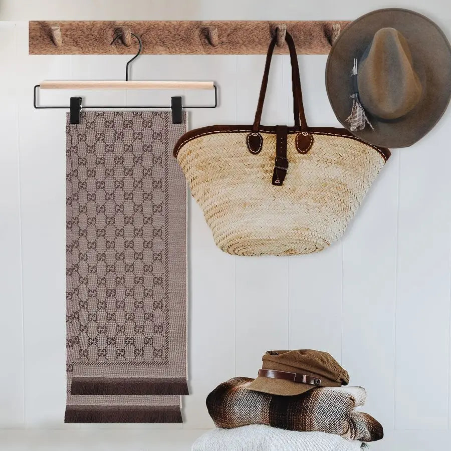 Deluxe Beech Wood Pants Hanger With Adjustable Clips And Hook