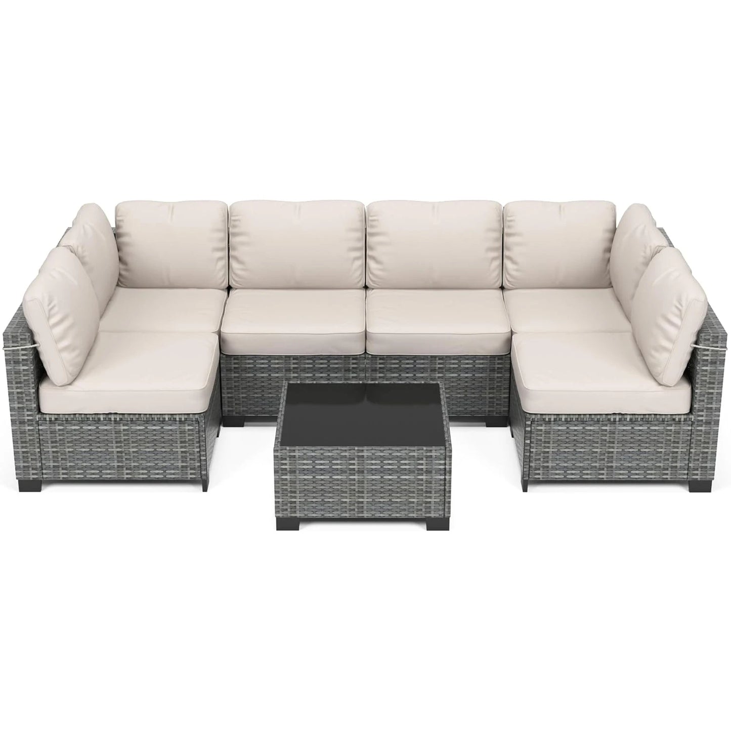 7-Piece Modular Outdoor Furniture Set, PE Rattan Wicker Sectional Modular Conversation Sofa Set, Perfect For Garden Balcony - Louie's Joint 
