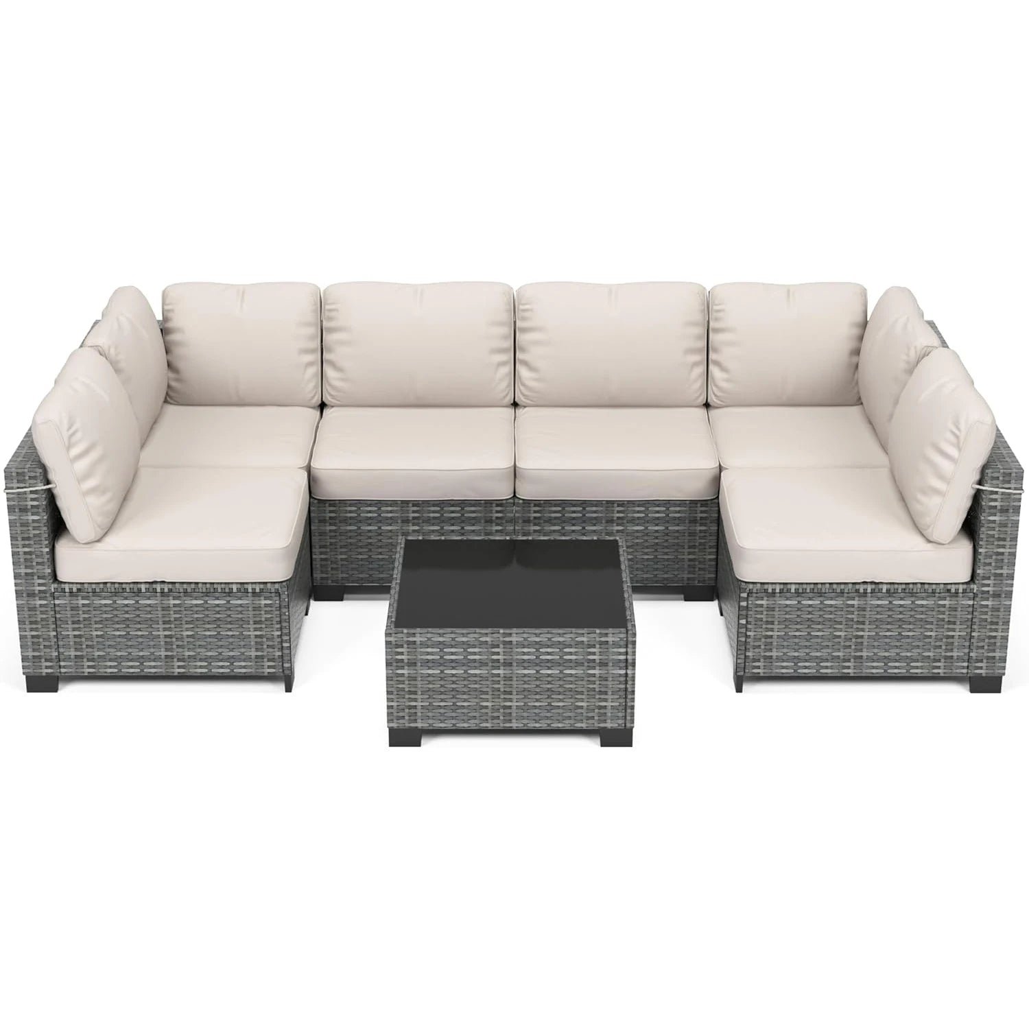 7-Piece Modular Outdoor Furniture Set, PE Rattan Wicker Sectional Modular Conversation Sofa Set, Perfect For Garden Balcony - Louie's Joint 