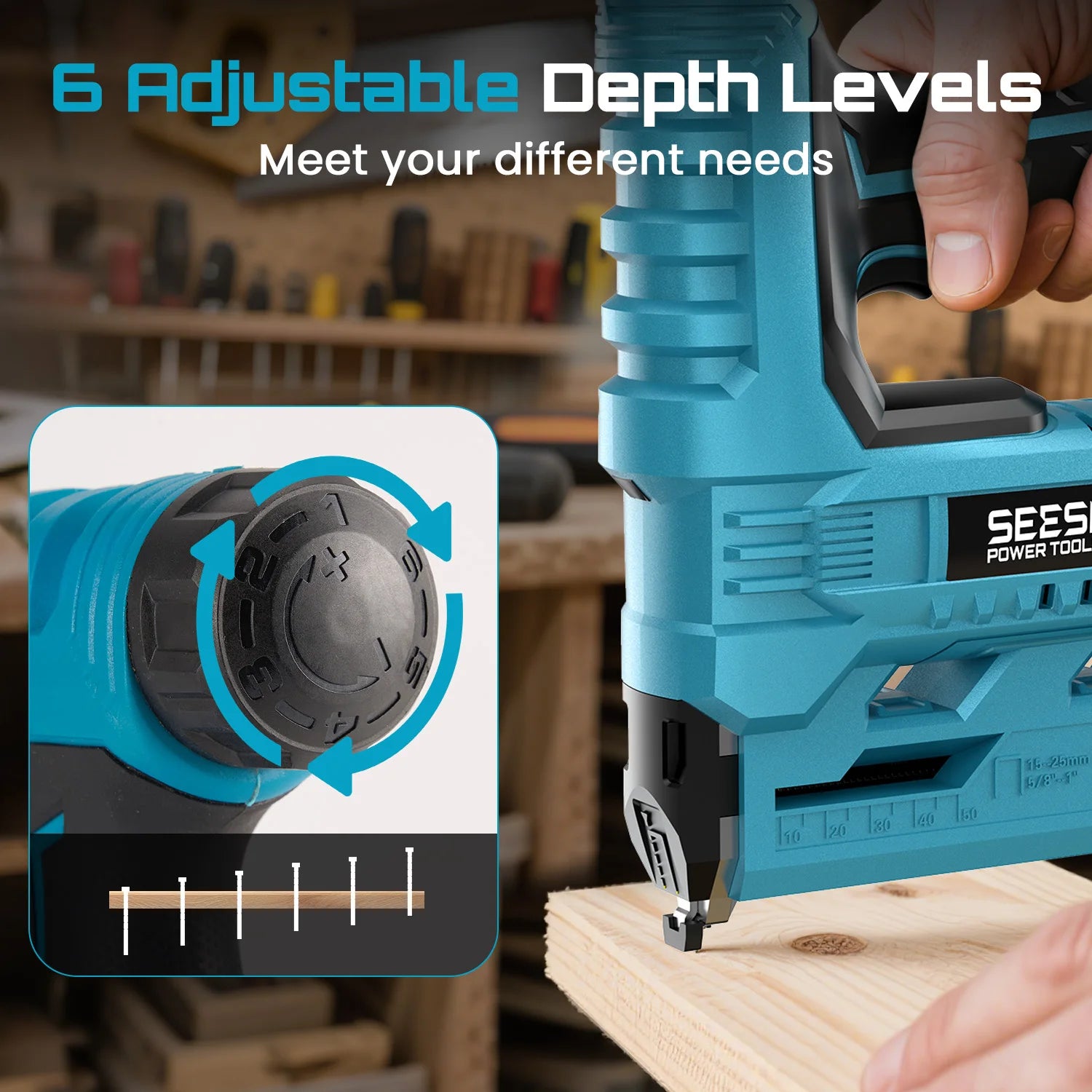 SEESII 18 Gauge Cordless Brad Nail Gun 1000 Brad Nails Cordless Stapler Framing Nailer Furniture Power Tool With 2pcs Battery - Louie's Joint 