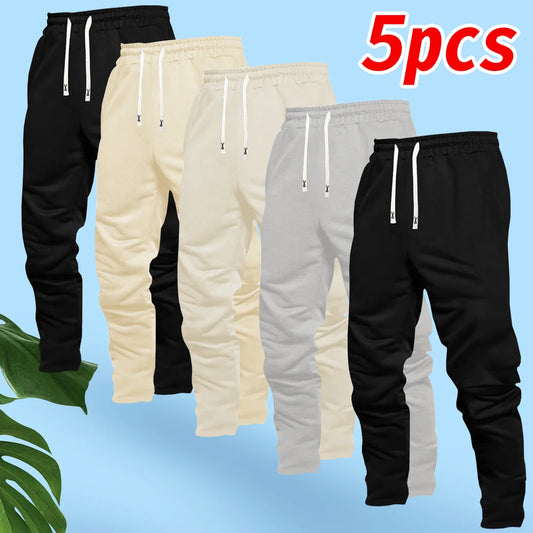 Men's 5-piece straight-leg casual sports pants, comfortable fabric, suitable for outdoor sports, shopping, and travel