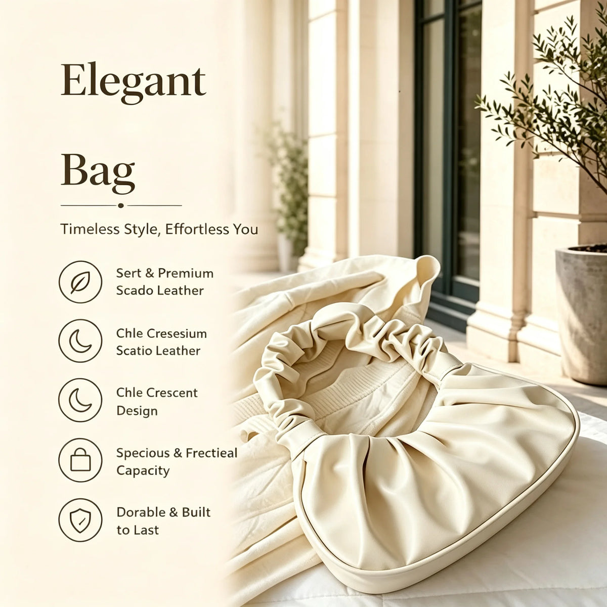 The Women Ruched Cloud Shoulder Bag Pleated PU Leather Crescent Hobo Handbag Soft Zipper Underarm Purse Daily Party Casual Ladies Hand Bags
