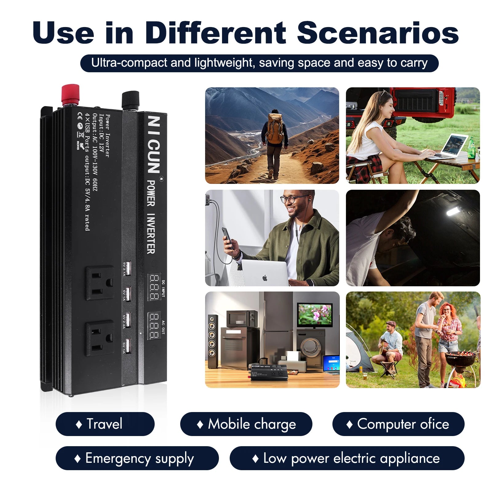 6000W Car Power Inverter DC 12V To AC 110V Pure Sine Wave Solar Power Converter 60Hz LCD Screen Display Portable Power Supply - Louie's Joint 