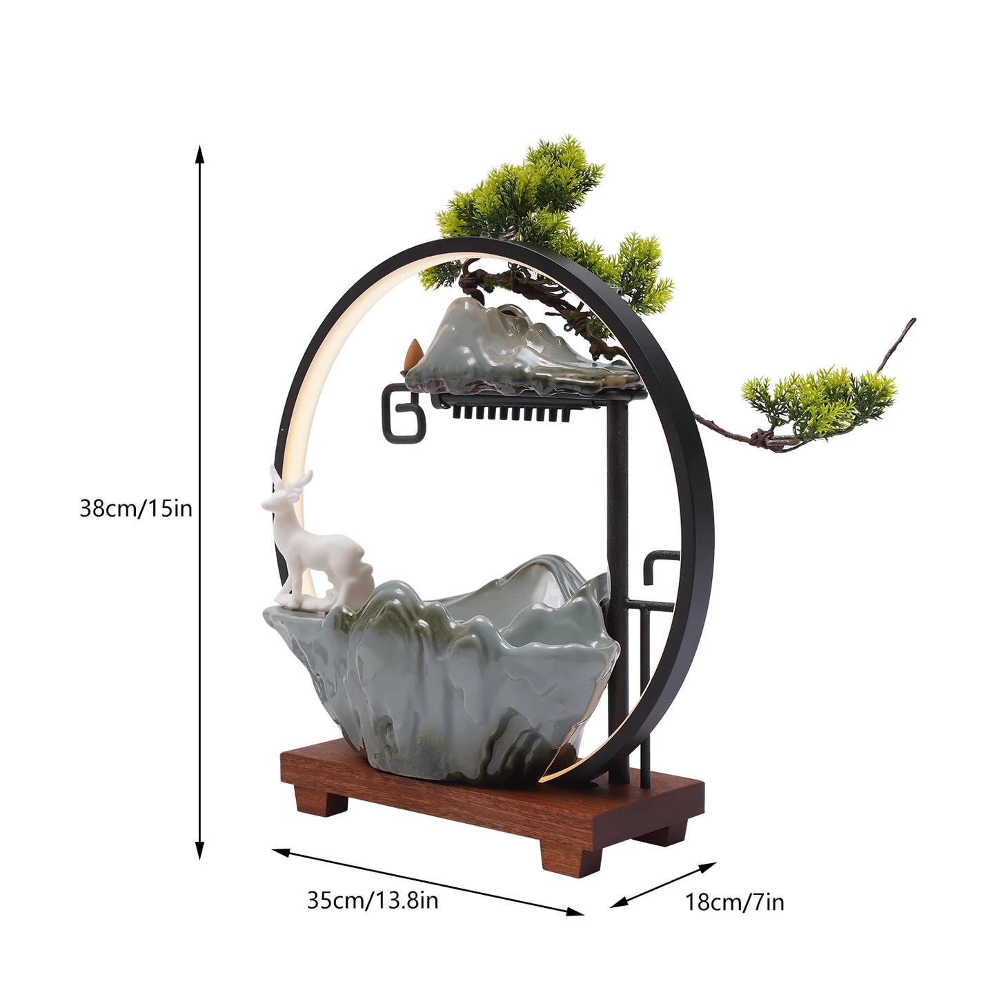 Bymaocar Decorative Water Fountain Tabletop Fountain LED Light Mist Effect Indoor Fountain Simulated Landscape Bonsai Tree Home Office Desk Decor Zen Relaxation Gift