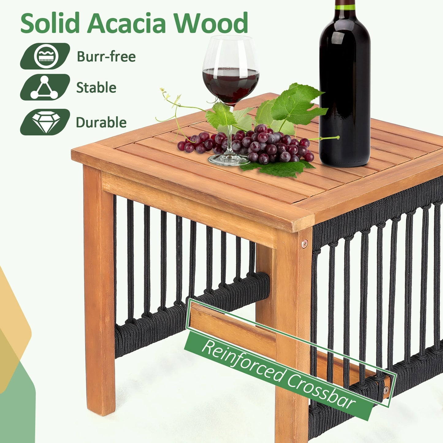 HOMASIS 3 Piece Acacia Wood Patio Bistro Table And Rocking Chairs Set