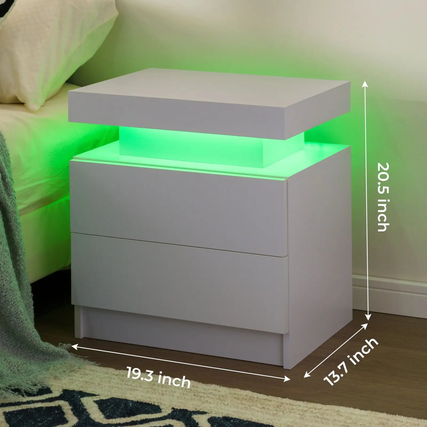 Cubehom Nightstand Pair With LED Drawers Bedside Tables