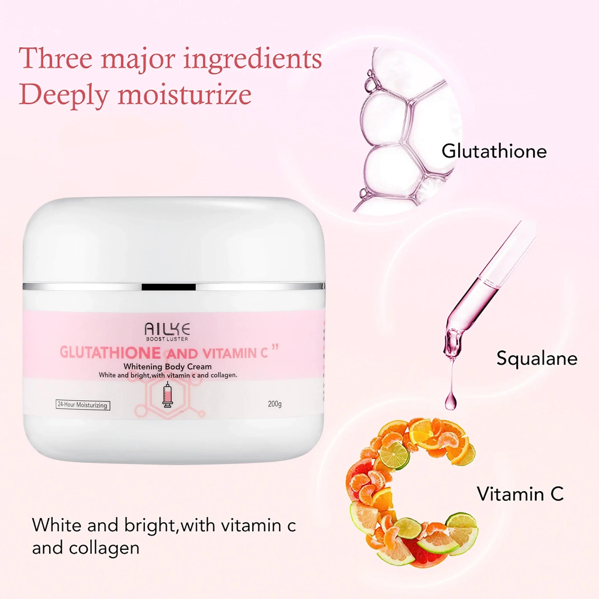 AILKE Glutathione and Vitamin C Whitening Body Cream For All Skin Types, Moisturizing, Reduce Freckles, Dark Spots, 200 ml - Louie's Joint 