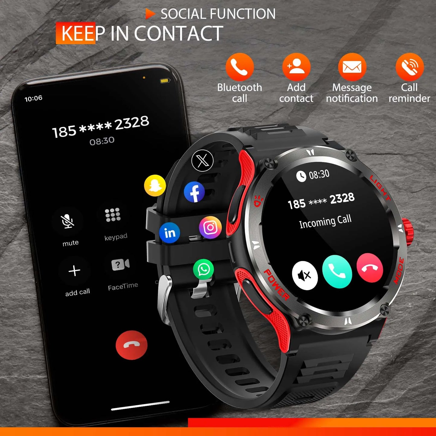 EIGIIS Smart Watch KT76 3ATM Waterproof Compass Heart Rate Bluetooth