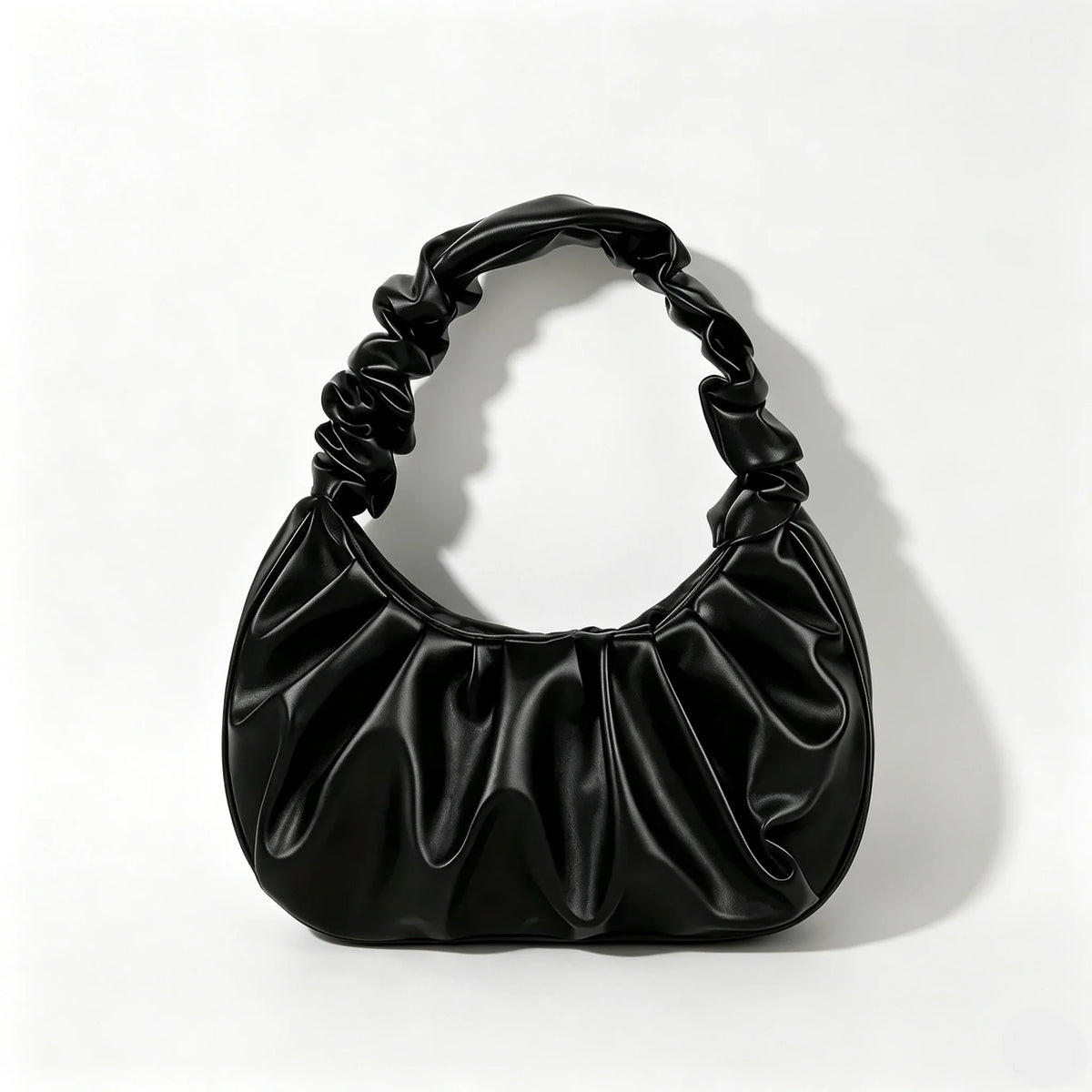 The Women Ruched Cloud Shoulder Bag Pleated PU Leather Crescent Hobo Handbag Soft Zipper Underarm Purse Daily Party Casual Ladies Hand Bags