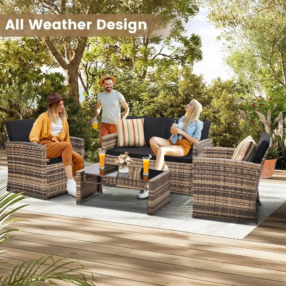 Outdoor Wicker Patio Conversation Set With Sofa And Table