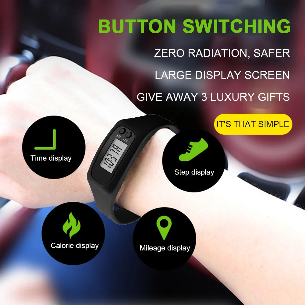 LED Pedometer Bracelet 12 and 24 Hour Time Display