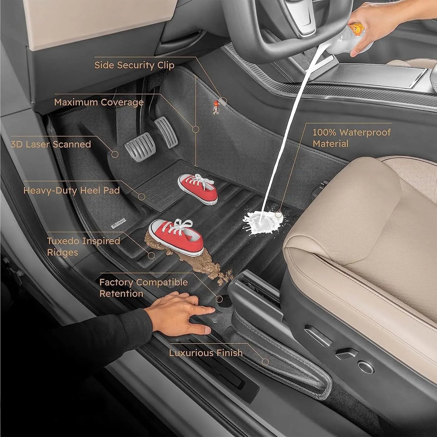3PCS All Weather Rubber Car Floor Mats For Accord 8th Gen 2008-2013 3D Raised Edges Waterproof Non-Slip Heavy Duty Car Mats Flexible Floor Liners