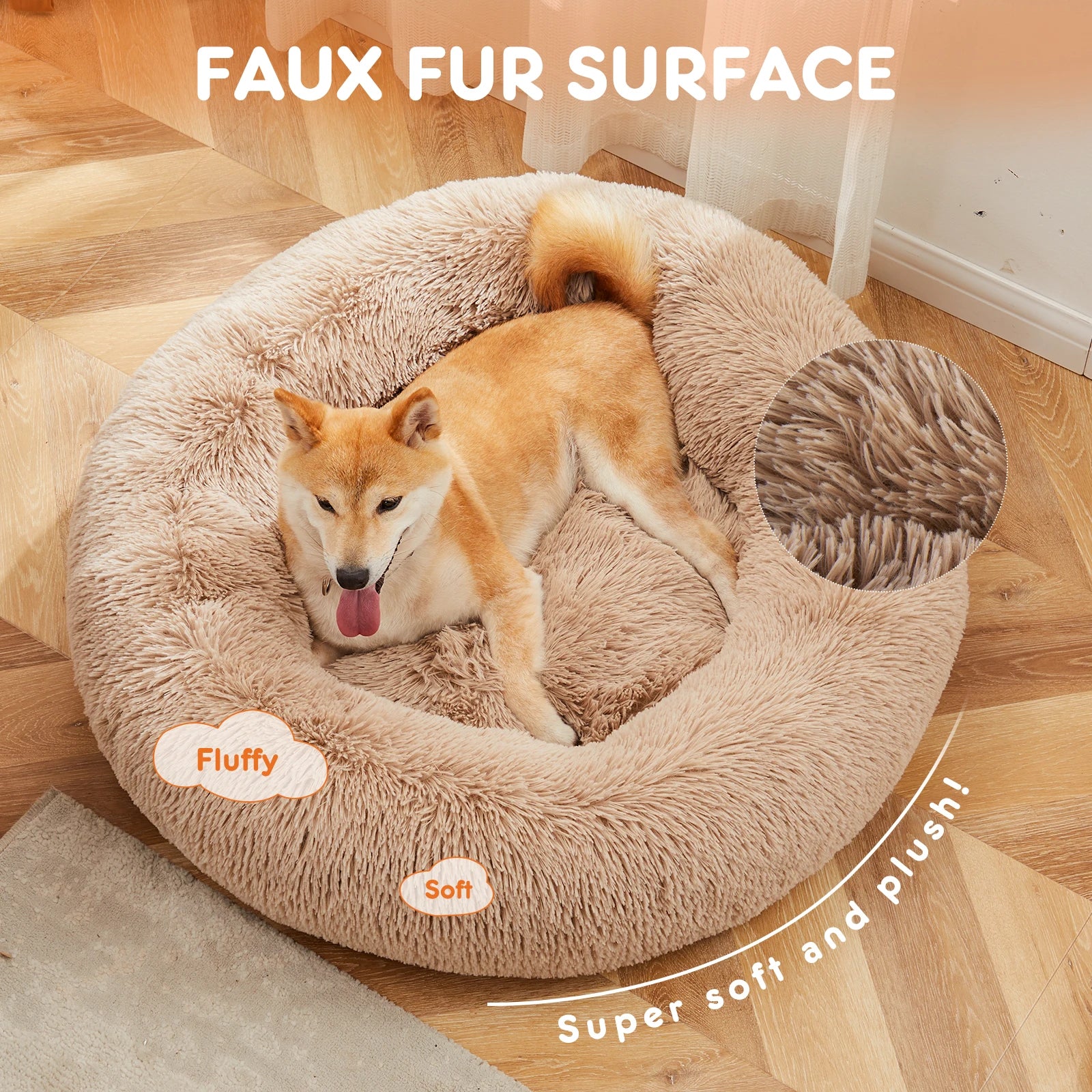 JHK Calming Dog Bed for Medium to Large Dogs Washable Large Pet Bed Anti-Slip Round Fluffy Plush Faux Fur Dog Bed - Louie's Joint 