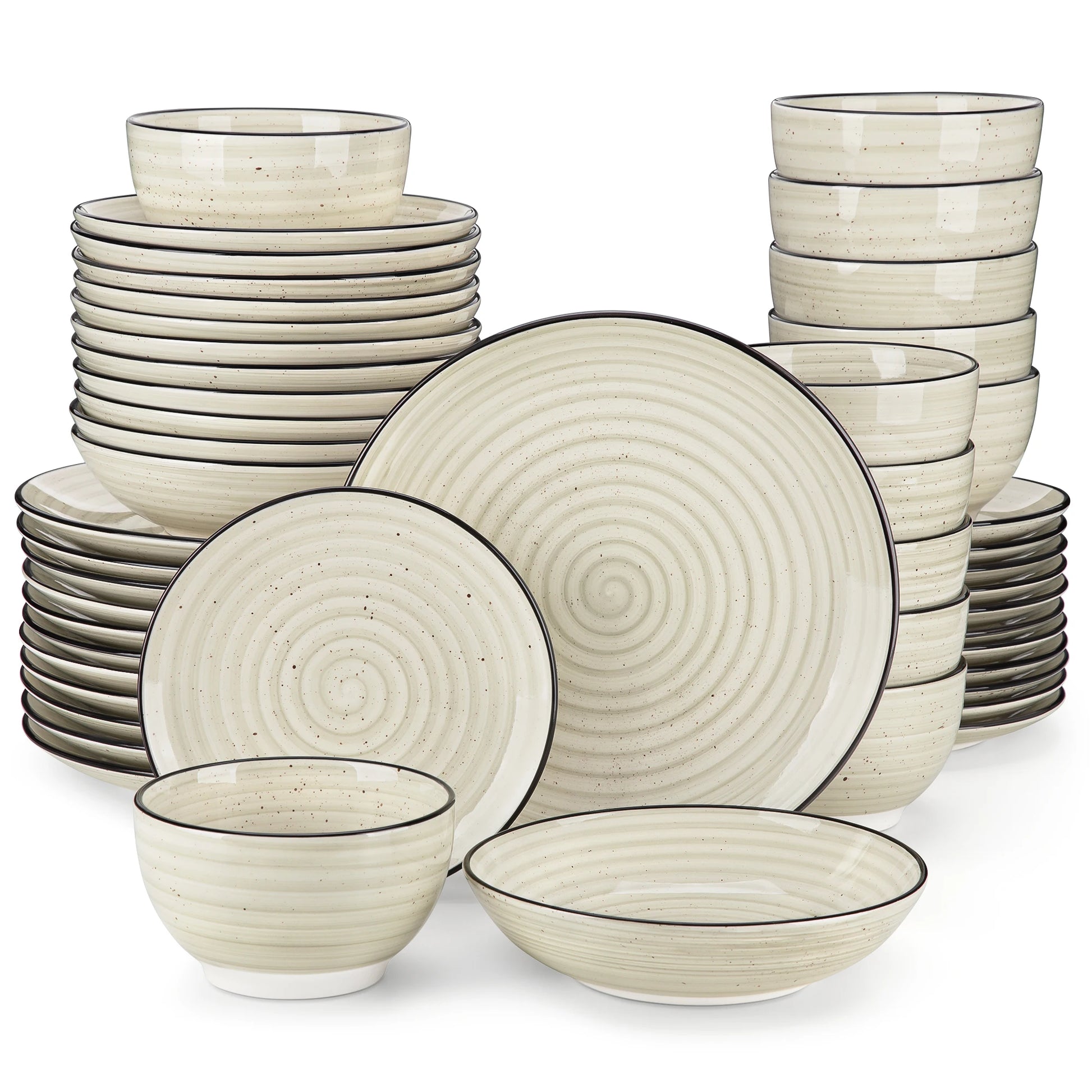 vancasso 24/48 Piece Beige Plates Dinner Sets Ceramic Dinnerware Sets Handpainted Spiral With 6 Dinner Plate/Dessert/Soup/Bowl - Louie's Joint 