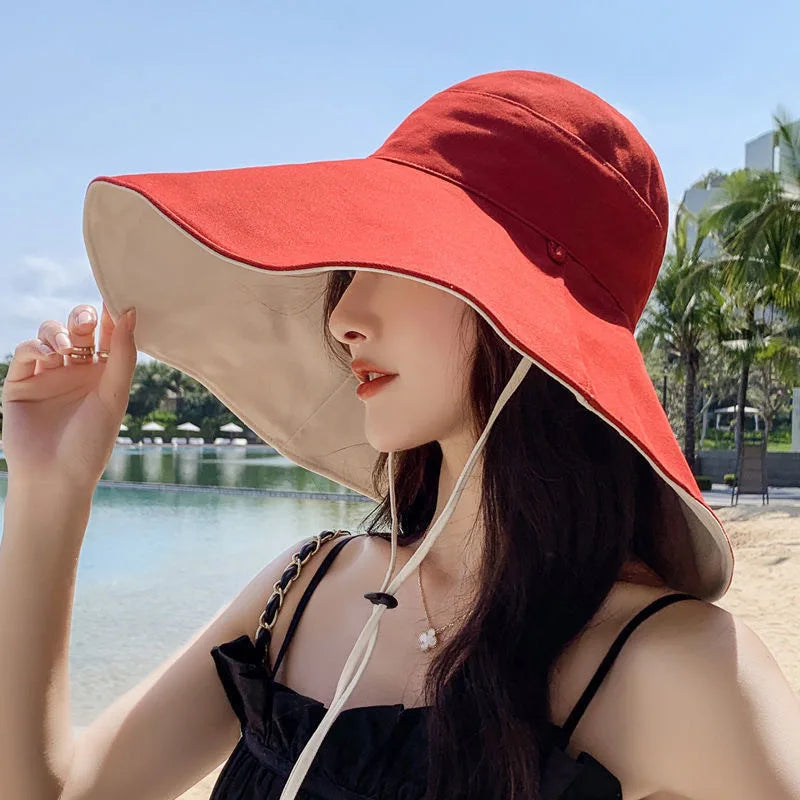 Wide Brim UPF 50+ Sun Hat Women Anti-UV Protection Hiking Fisherman Cap Fold Summer Solid Beach Hat 2023 Double sided Sun hat - Louie's Joint 