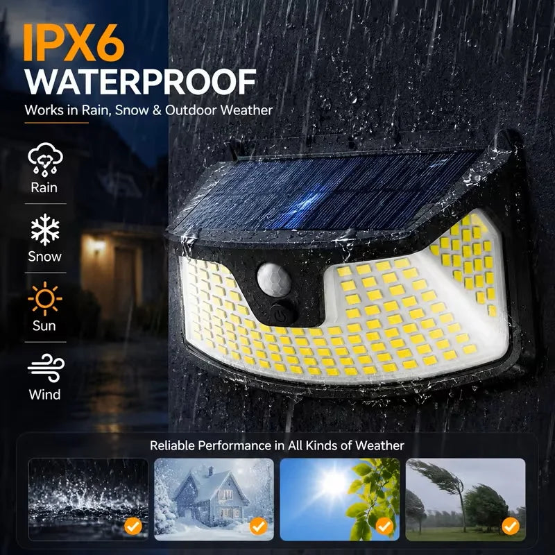 152LED Solar Motion Light Outdoor, 850LM Super Bright 3-Mode Motion Sensor Light, IP65 Waterproof, 270° Wide-Angle Security Light, Solar Powered Flood Lamp for Garden, Wall, Fence, and Garage (4 Pack)