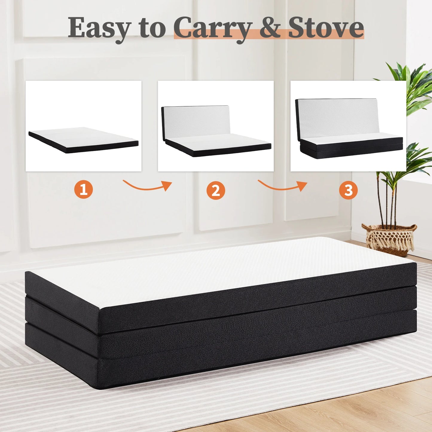 JHK Tri-Fold Memory Foam Mattress with Collapsible and Washable Cover Portable Floor Bed with CertiPUR-US Certified for Travel - Louie's Joint 
