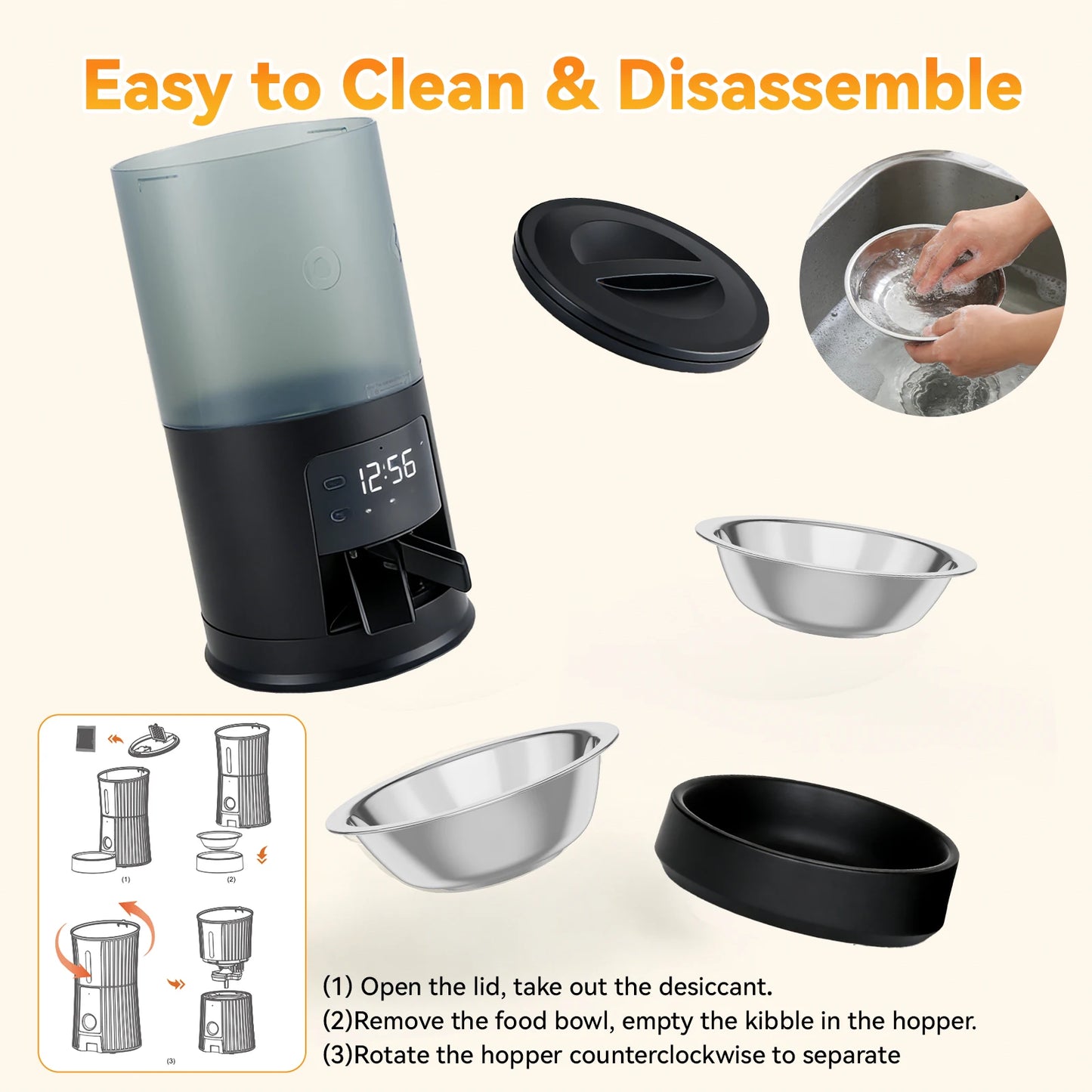 JHK 6L Automatic Cat Feeder with 2 Stainless Bowls Timed Cat Food Dispenser Dual Power Supply Dual Pet Feeder for Cat and Dog - Louie's Joint 
