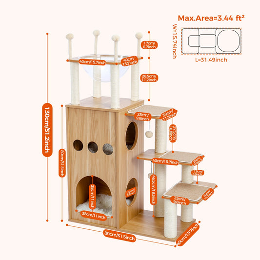 Multi-Level Cat Tree for Indoor Wood Cat Tower with Scratching Posts Spacious Condo Hammock Top Perch Cat Scratcher Cat Toys - Louie's Joint 