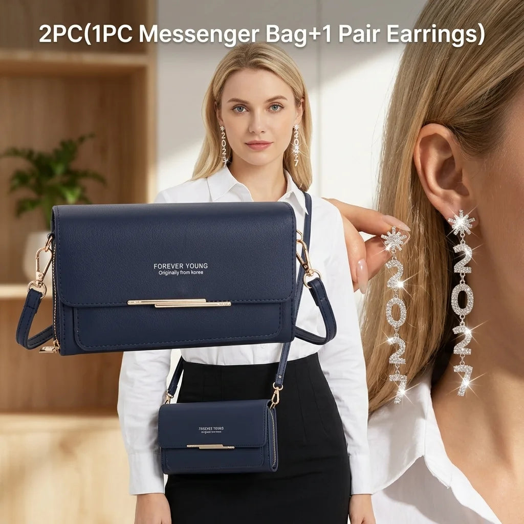 1 Pair Earrings or 2PC(1PC Messenger Bag+1 Pair Earrings )Women's Small Shoulder Crossbody Bag and Elegant Rhinestone 2027 Long Drop Earrings, Mobile Phone Card Wallet Bag,Casual Handbag for Party Birthday,Daily Use Holiday G