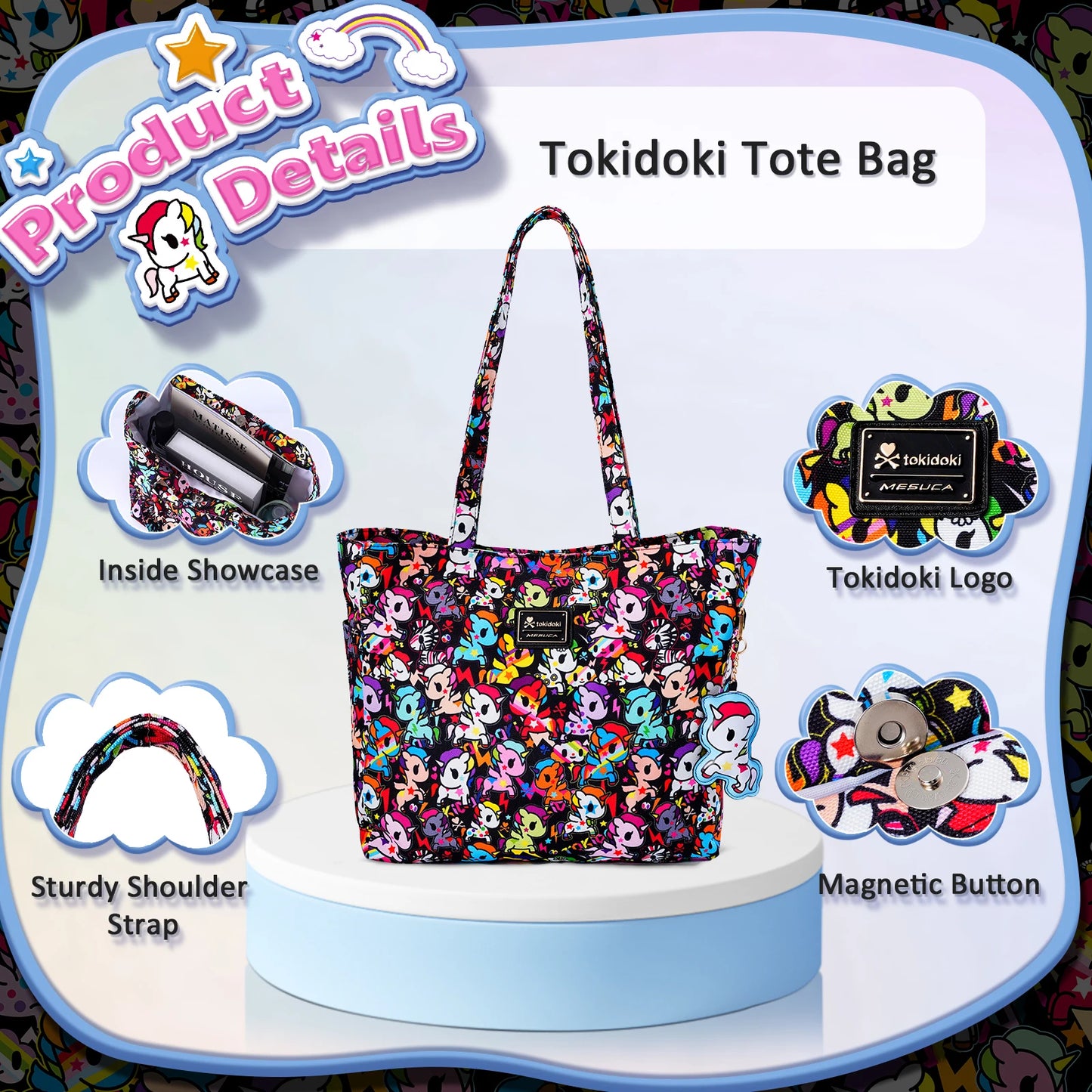 Tokidoki Official Licensed Shoulder Bag For Women With Unicorno Keychain