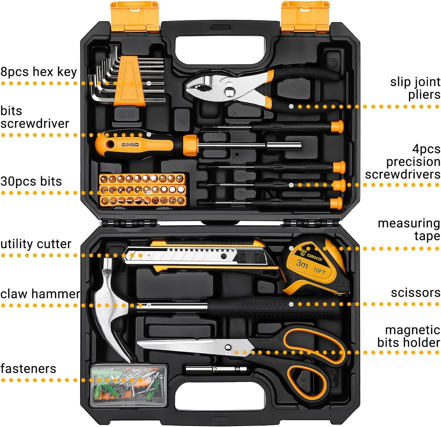 DEKO General Toolbox Kit With Plastic Case 50 Piece Set