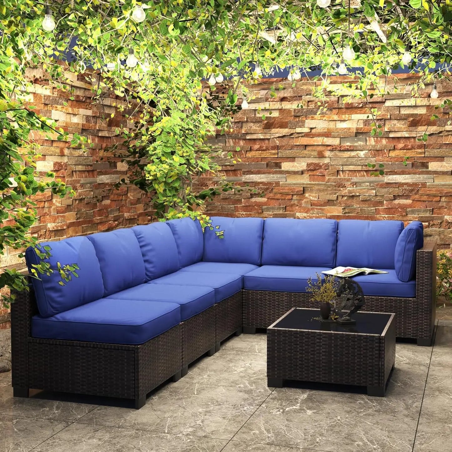 7-Piece Modular Outdoor Furniture Set, PE Rattan Wicker Sectional Modular Conversation Sofa Set, Perfect For Garden Balcony - Louie's Joint 