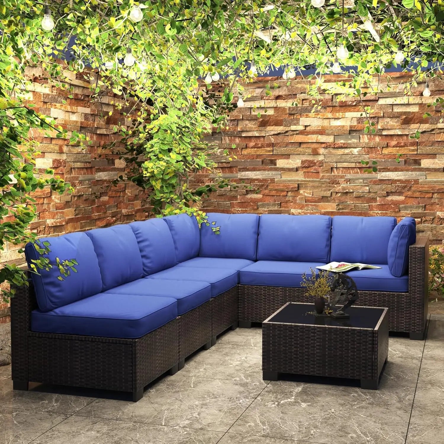 7-Piece Modular Outdoor Furniture Set, PE Rattan Wicker Sectional Modular Conversation Sofa Set, Perfect For Garden Balcony - Louie's Joint 