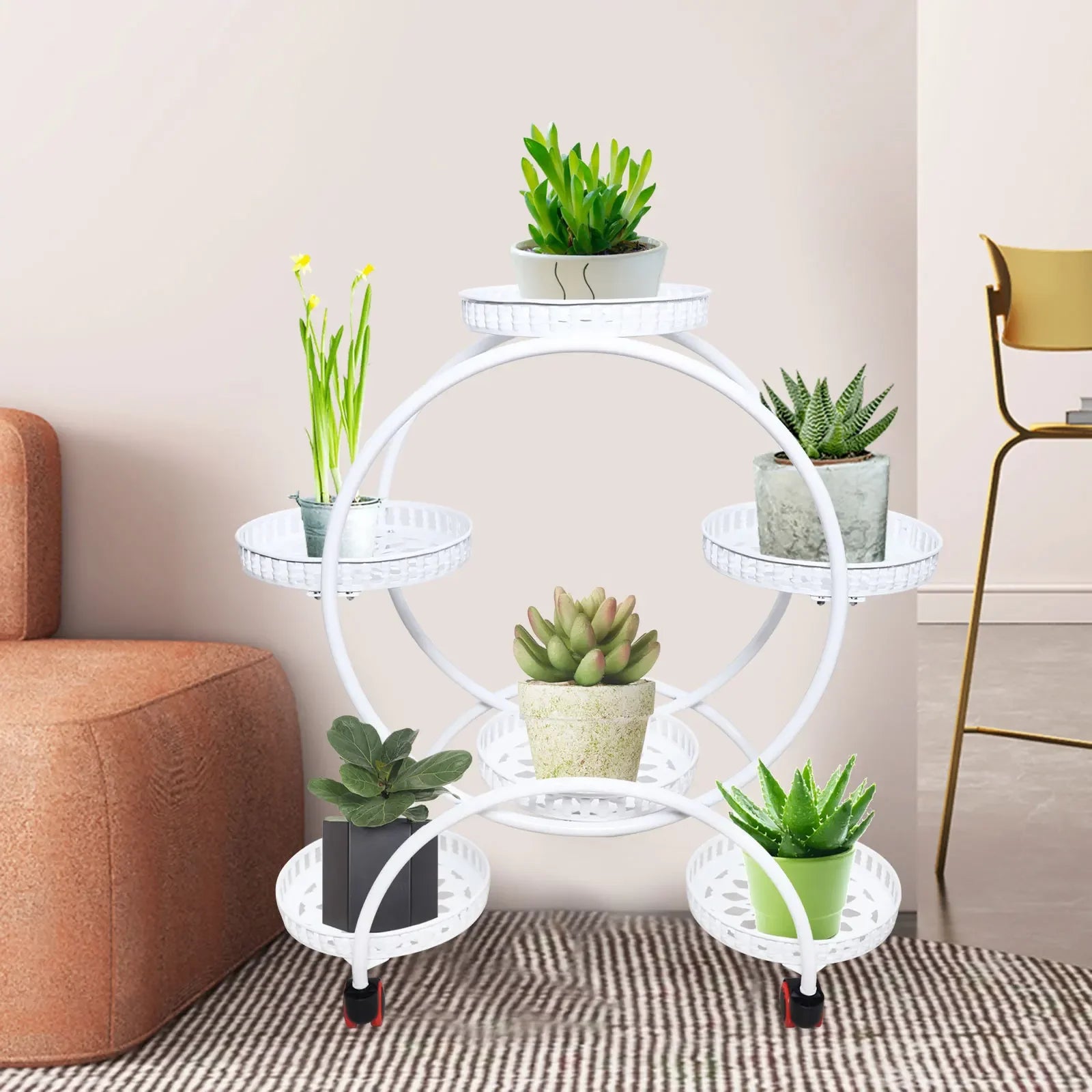 Metal Plant Stands 6 Pots Plants Flower Stand for Patio Garden Living Room Corner Balcony Bedroom Black / White - Louie's Joint 