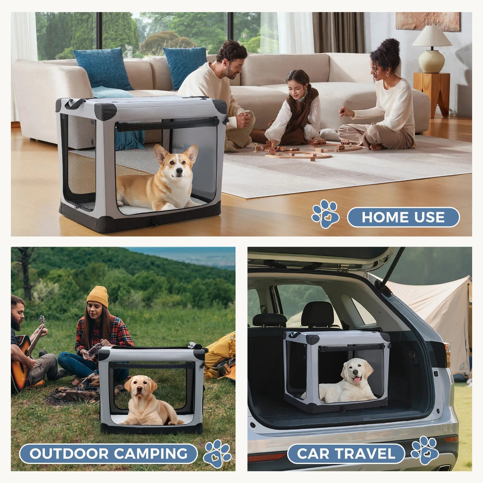 JHK 600D Oxford Fabric Foldable Soft Dog Crate Portable Pet Kennel with 3 Doors Use for Small to Extra Large Dogs Indoor - Louie's Joint 
