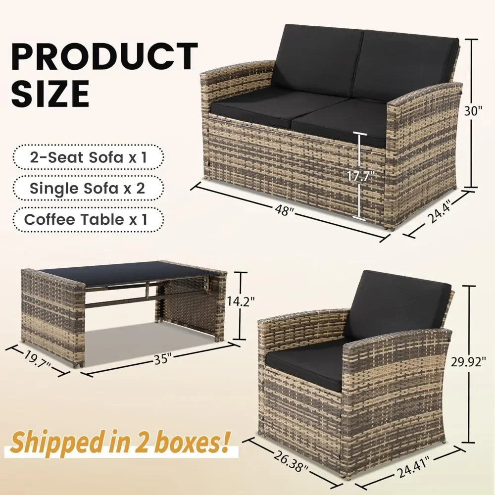 Outdoor Wicker Patio Conversation Set With Sofa And Table