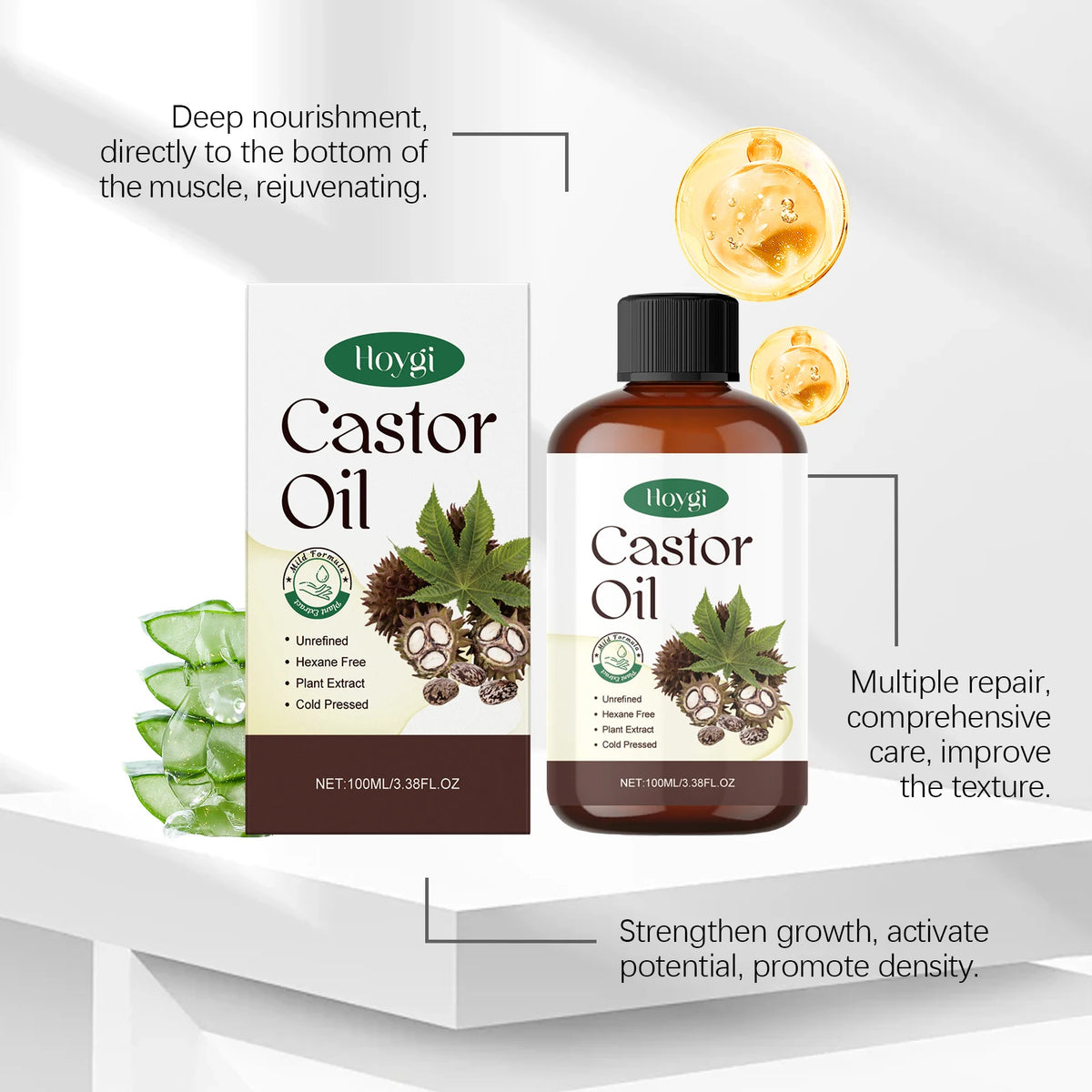 Hoygi Castor Oil Body Care Oil Nourishing Skin and Scalp Moisturizing Massage Hair and Body Improve Skin Texture Body Care Oil