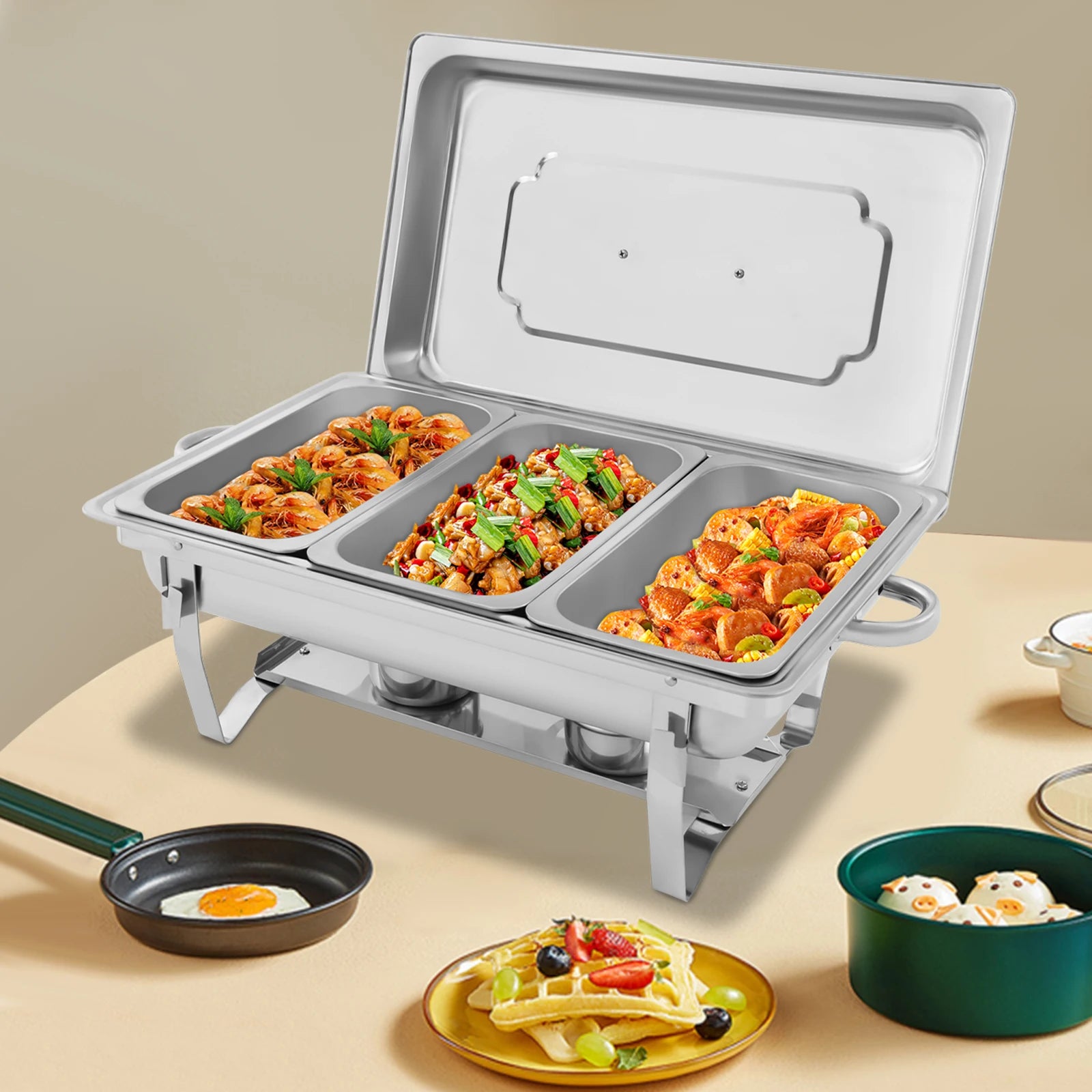 Stainless Steel Chafing Dish Buffet Set Rectangular Catering Chafer Warmer Buffet Dishes Warming for Restaurants, Buffets - Louie's Joint 