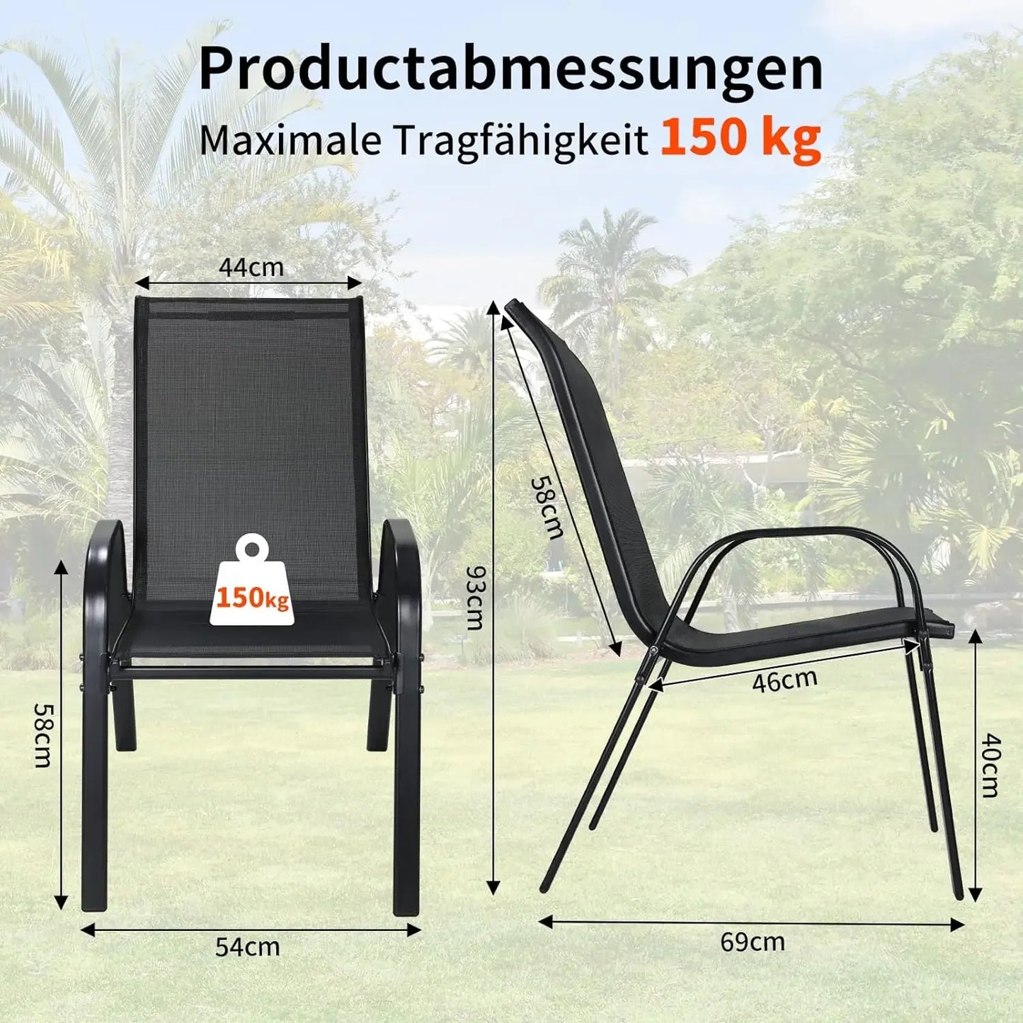 4PCS Garden Chairs Steel-iron+Teslin Fabric Folding High Back Balcony Chair Camping Chair Outdoor Seating Group Load 150kg Black - Louie's Joint 