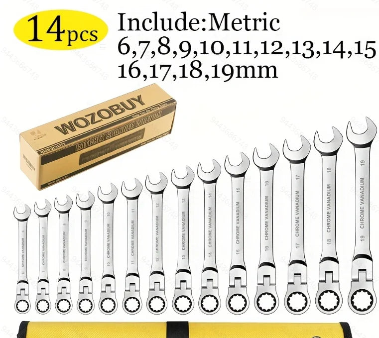 WOZOBUY Flex-Head Ratchet Wrench Set 72 Teeth Cr-V Steel
