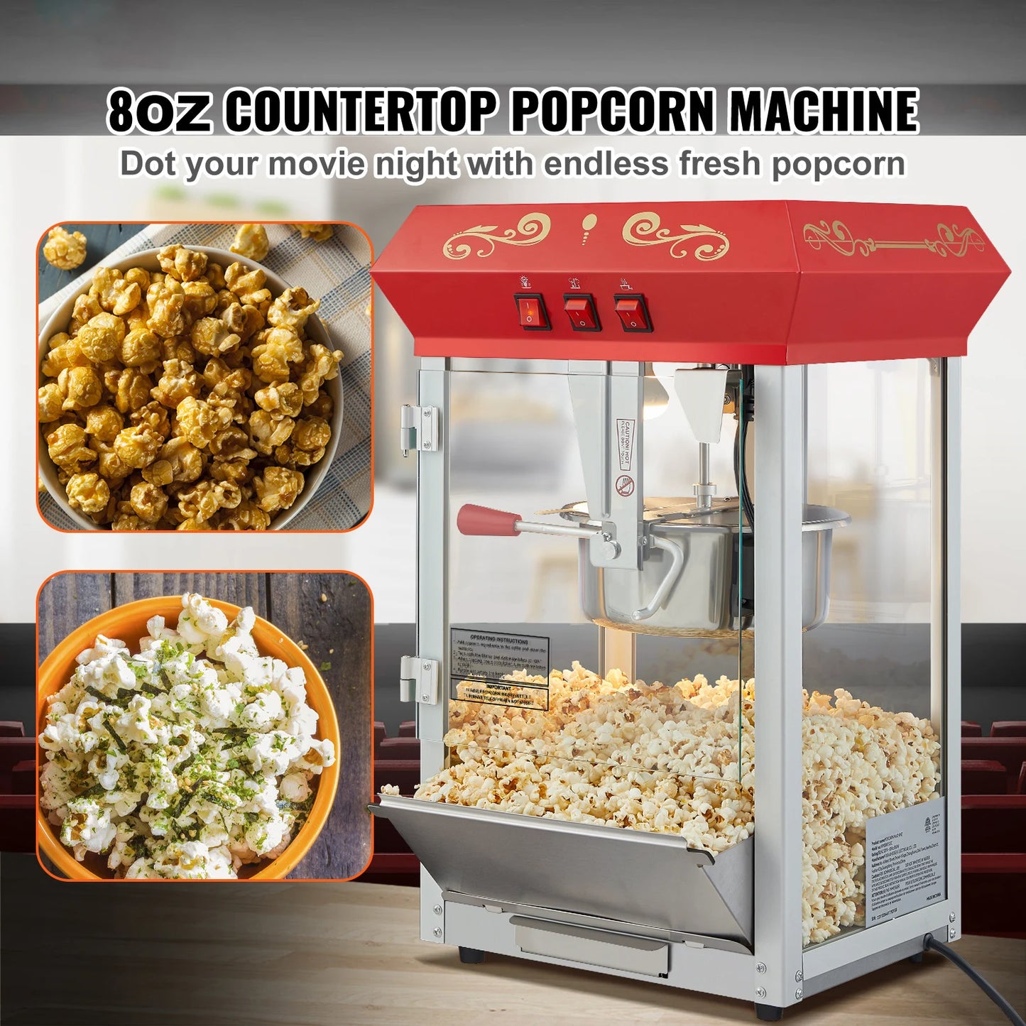 SucceBuy 8/12Oz Electric Popcorn Maker Commercial Popper Machine  Automatic Corn Cookware with Scoop Spoon SUS304 Heating Tube - Louie's Joint 