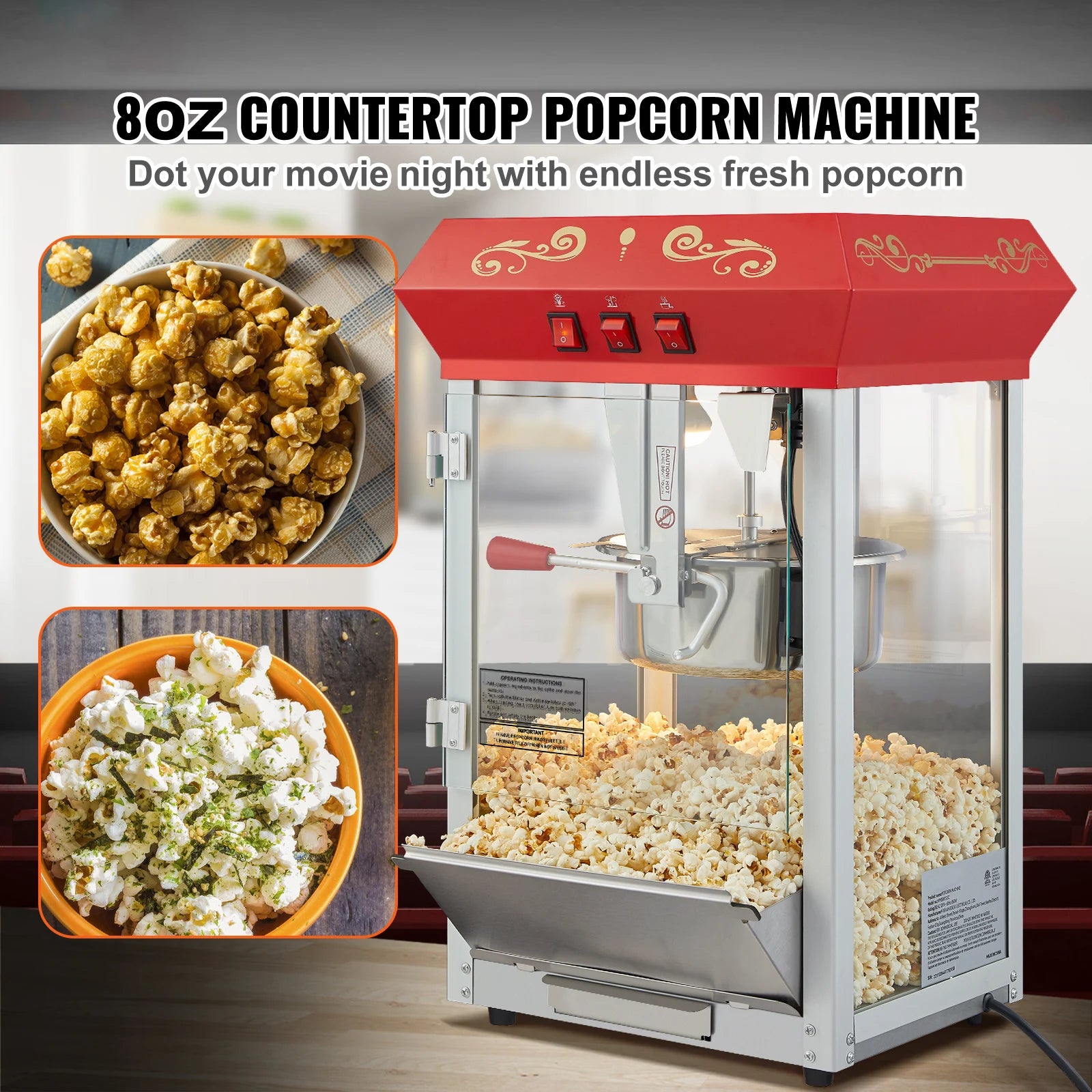 SucceBuy 8/12Oz Electric Popcorn Maker Commercial Popper Machine  Automatic Corn Cookware with Scoop Spoon SUS304 Heating Tube - Louie's Joint 