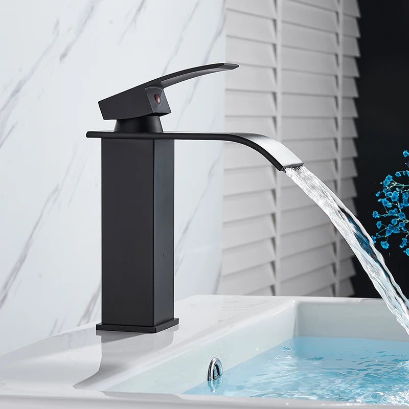 Rozin Brass Basin Faucet Deck Mounted Single Lever Waterfall Tap