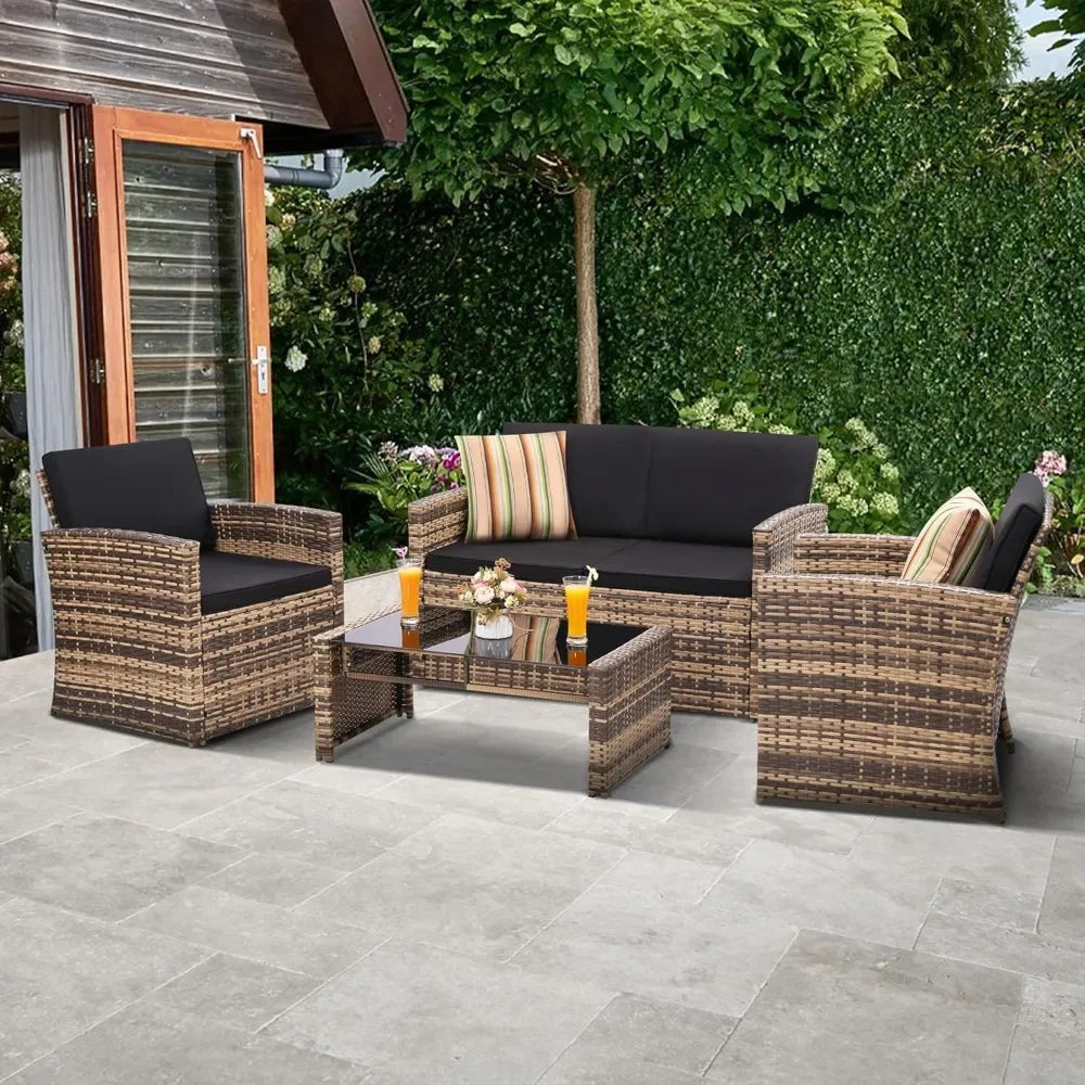 Outdoor Wicker Patio Conversation Set With Sofa And Table