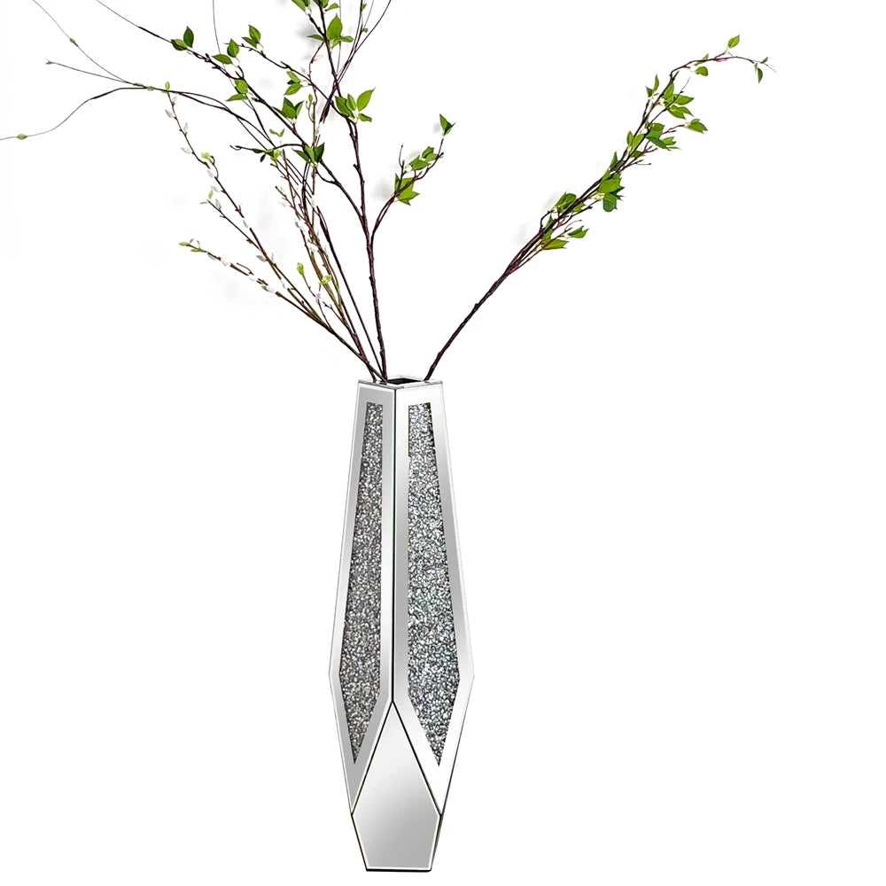 Crushed Diamond Mirrored Flower Vase Standing Large Size - Louie's Joint 