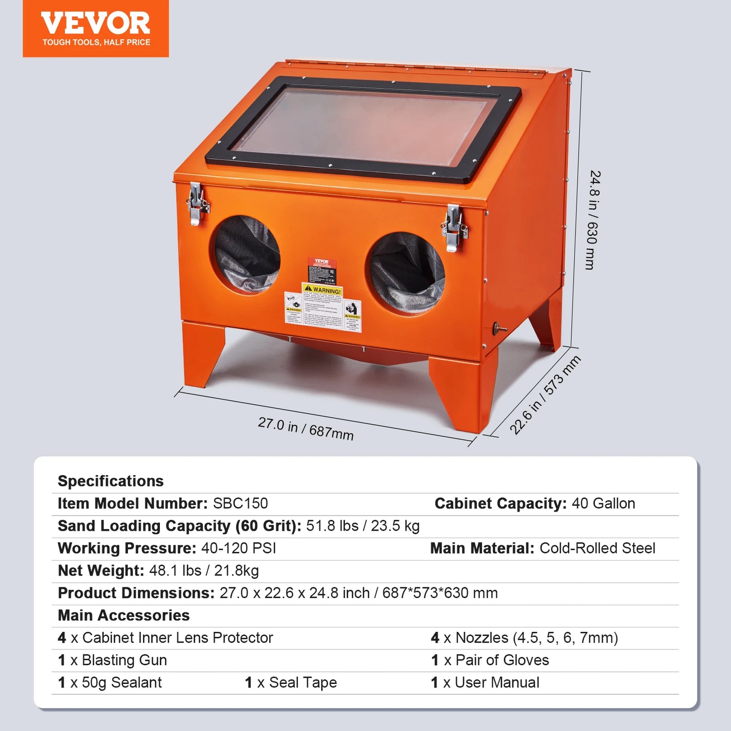 SucceBuy 25/40/60 Gallon Sandblasting Cabinet Portable Benchtop Sand Blaster with Blasting Gun Nozzles for Stain Rust Removal - Louie's Joint 